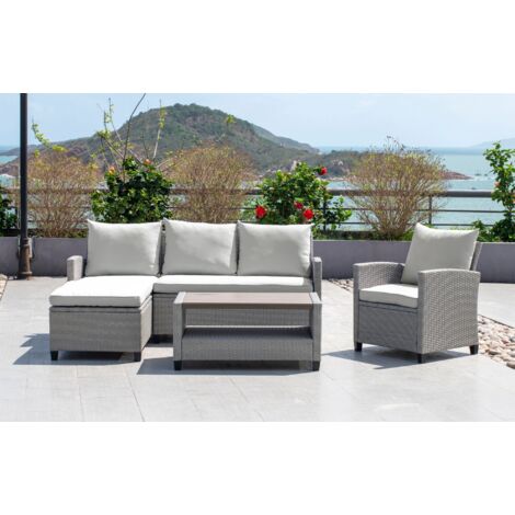 Mint Essentials Stockholm Outdoor Chaise Lounge Set with Armchair- Rattan Garden Removable Cushions