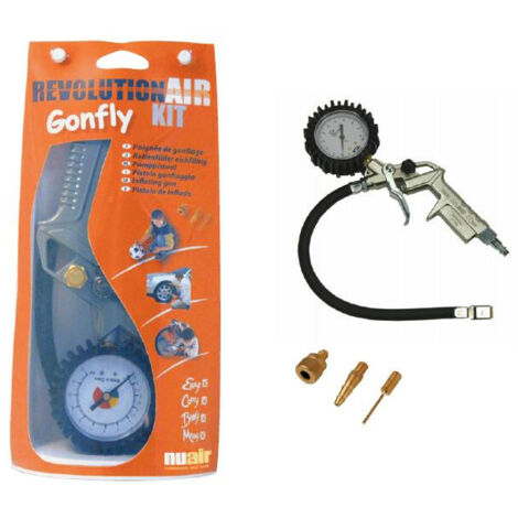 Mecafer – Kit de gonflage pour compresseur – 1 poignée avec manomètre – 3 embouts pour matelas, vélo, ballon – Débit max 100L/min, pression max 10 bar