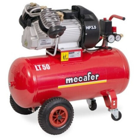 Mecafer – Compresseur 50 L 3,5 CV – Pression 10 bars – Moteur bicylindre lubrifié – Débit d'air élevé – 425136