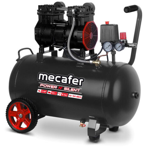 Mecafer – Compresseur silencieux 50 L – 2 HP – Pression 8 BAR – 59 dB – 2 cylindres en aluminium – Moteur sans huile