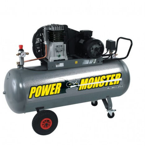 Mecafer – Compresseur 200 L 10 bar 3 HP – Débit 460 l/min – Moteur à courroie – Sablage et peinture – Installation sur sol stable