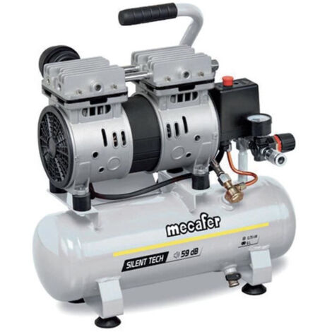 Mecafer – Compresseur silencieux 24L 1HP – Débit d'air 150 L/min – Pression maximale 8 bars – Niveau sonore 59 dB(A) – Moteur S3 bicylindres (1/5)