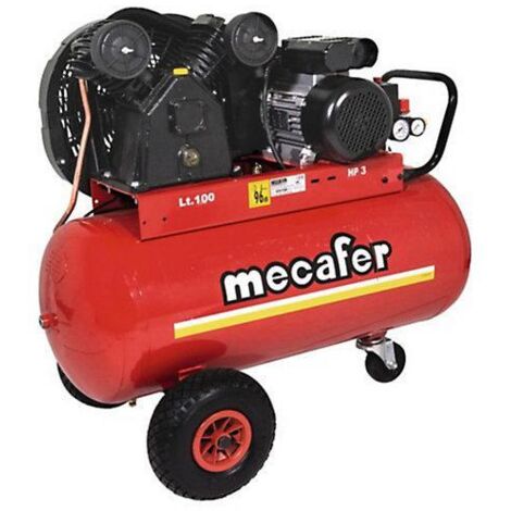 Mecafer – Compresseur lubrifié courroie 100L 3HP – Pression maximale 10 bars – Débit d'air 240 l/min à 7 bars – Moteur en fonte durable