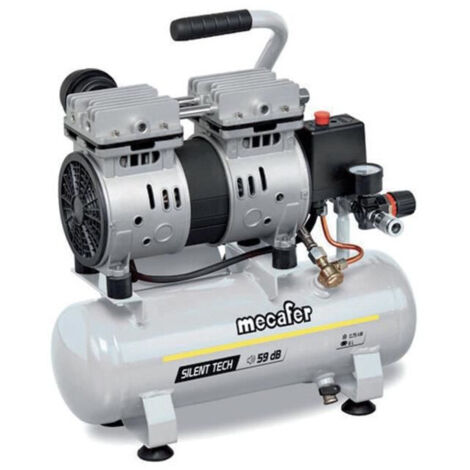 Mecafer – Compresseur silencieux 6L 0,75HP – 8 Bar – Moteur sans huile – 79 dB – Pour aérographie et gonflage