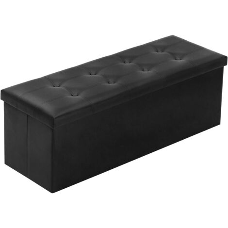 Panca portaoggetti pieghevole 110x38x38 cm - Pouf poggiapiedi - Pouf divano con contenitore - Nero