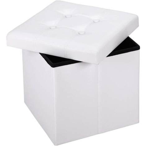 Panca portaoggetti pieghevole 38x38x38 cm - Pouf poggiapiedi - Pouf divano con contenitore - Bianco