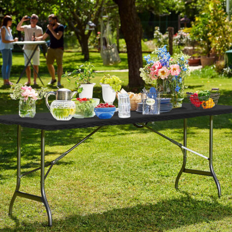 Tavolo da Giardino Rettangolare - Tavolo Pieghevole per 8 Persone - L180 x P70 x H73 cm - Tavolo da Campeggio per Esterno per Terrazza e Balcone - Nero