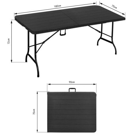 Tavolo da Giardino Rettangolare - Tavolo Pieghevole per 8 Persone - L180 x P70 x H73 cm - Tavolo da Campeggio per Esterno per Terrazza e Balcone - Nero