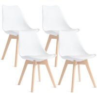 Set di 4 sedie - Bianco - Sedia scandinava - Gambe in legno (4 sedie in una confezione)