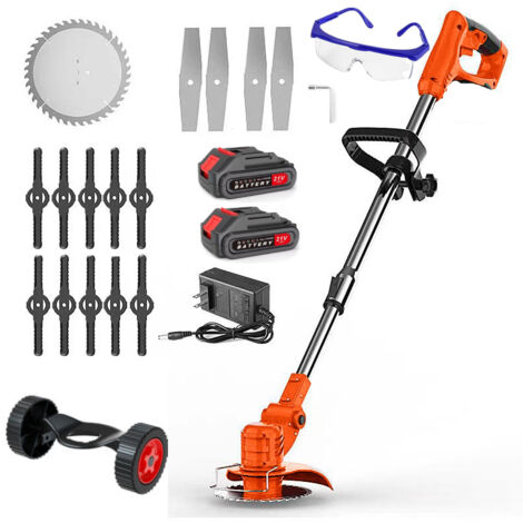 Recortadora de césped inalámbrica con batería ajustable de 30 cm y 2 baterías de 21 V, mango telescópico y mango ajustable, color naranja
