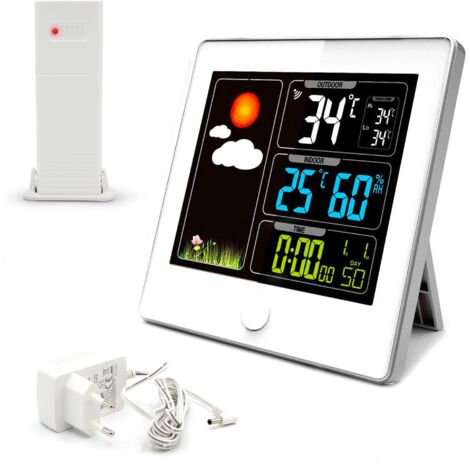 Fishtec – Station météo numérique sans fil – Écran LCD couleur – Température et humidité – Capteur extérieur inclus – Dimensions 12x12x2.4cm