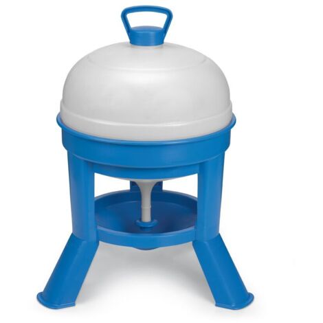 Abreuvoir poule en plastique 20L avec siphon et 3 pieds – Débit d'eau régulé – Couleur bleu et blanc – Facile à nettoyer – Gaun (1/2)