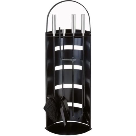 Valet de cheminée métal noir 5 pièces Outils feu bois 65 cm (1/2)