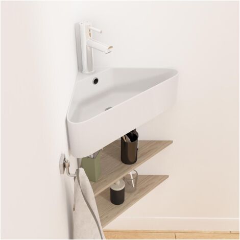 Lavabo de esquina suspendido de cerámica blanca MARGAUX de 42,5 cm