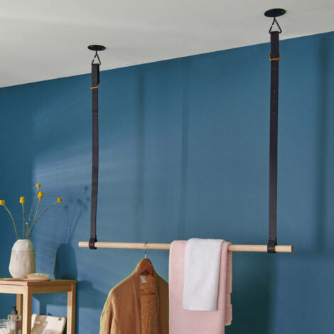 Armario colgante de madera L100cm negro con correas de cuero VIKY
