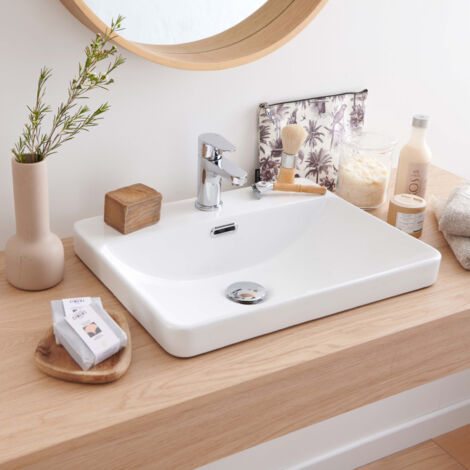 Lavabo rectangular de cerámica blanca de 48x37 cm encastrable LEA