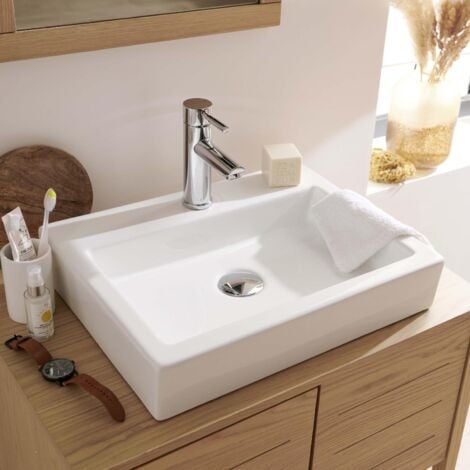 Lavabo rectangular de cerámica blanca 43 x 26,5 cm MOKI