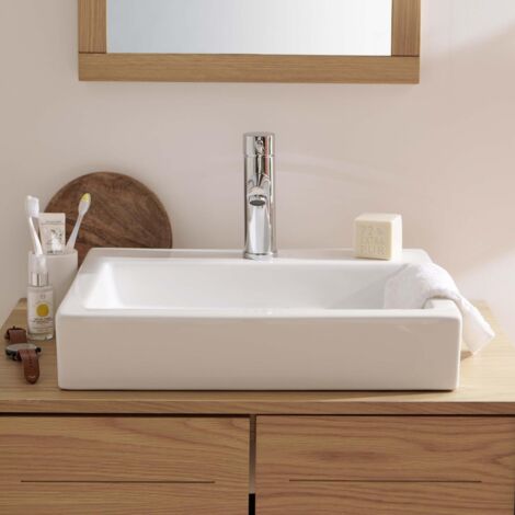 Lavabo rectangular de cerámica blanca 43 x 26,5 cm MOKI