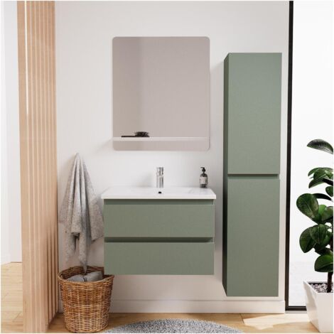 Conjunto mueble de lavabo sencillo 60 cm + grifo + espejo + columna SORRENTO