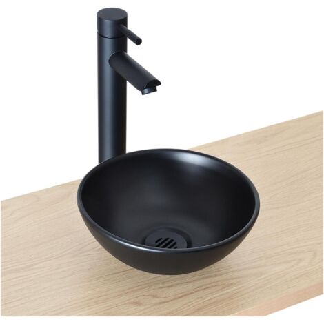 Lavabo sobre encimera redondo de cerámica negra SOHO de 26 cm (1/5)
