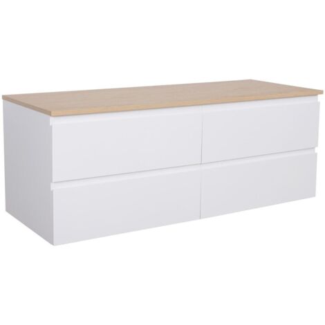 Mueble de pared SORRENTO de 120 cm con doble fregadero y encimera de madera