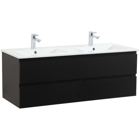 Mueble de lavabo doble suspendido SORRENTO de 120 cm con encimera de cerámica