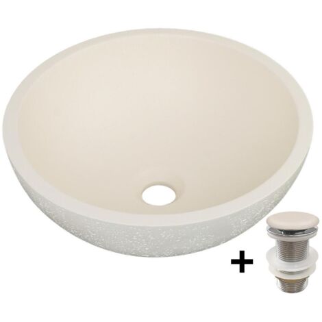 Lavabo sobre encimera de bol de cemento travertino 36,2x36,2 cm FLORE + válvula JAMES