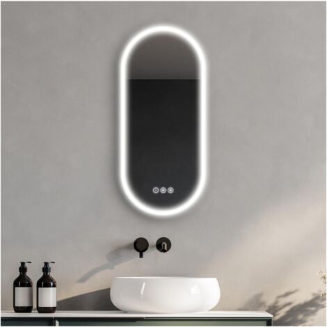Specchio LED Ovale 81x61 Cm Nero – Illuminato 3 Colori, Anti-appannamento E Dimmerabile Per Bagno