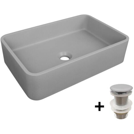 Lavabo da appoggio in cemento liscio 50x32,5cm + piletta ALAN