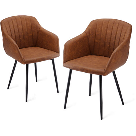 Goeurvant – Lot de 2 chaises de salle à manger minimalistes – Assise large en cuir PU – Accoudoirs ergonomiques – Capacité 150 kg – Marron