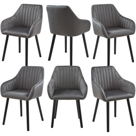 Goeurvant Chaises de salle à manger minimalistes avec soutien dorsal confortable, accoudoirs ergonomiques et pieds en bois solides - Lot de 6 – Gris foncé