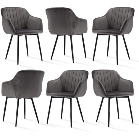 Goeurvant Chaises de salle à manger minimalistes avec assise large et accoudoirs ergonomiques, combinaison de confort et d'élégance - Lot de 6 - Gris foncé