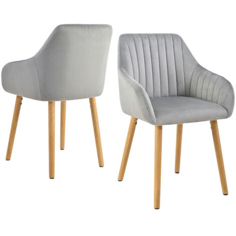Goeurvant – Lot de 2 chaises de salle à manger minimalistes – Accoudoirs ergonomiques – Pieds en bois – Confort optimal – Gris clair
