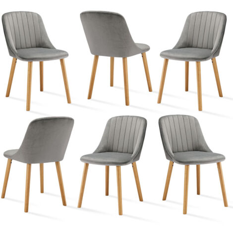 Goeurvant Chaises de salle à manger modernes avec coussin d'assise épais, dossier ergonomique et pieds en bois, Style et confort réunis - Lot de 6 - Gris clair
