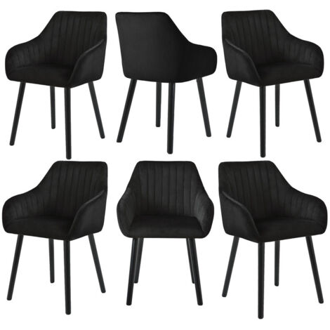 Goeurvant Chaises de salle à manger minimalistes avec soutien dorsal confortable, accoudoirs ergonomiques et pieds en bois solides - Lot de 6 – Noir