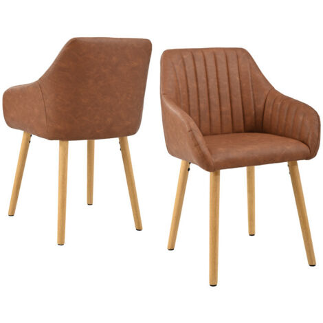 Goeurvant – Lot de 2 chaises de salle à manger minimalistes – Accoudoirs ergonomiques – Dossier confortable – Pieds en bois – Marron