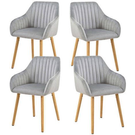 Goeurvant – Lot de 4 chaises de salle à manger minimalistes – Accoudoirs ergonomiques – Dossier confortable – Pieds en bois – Gris clair