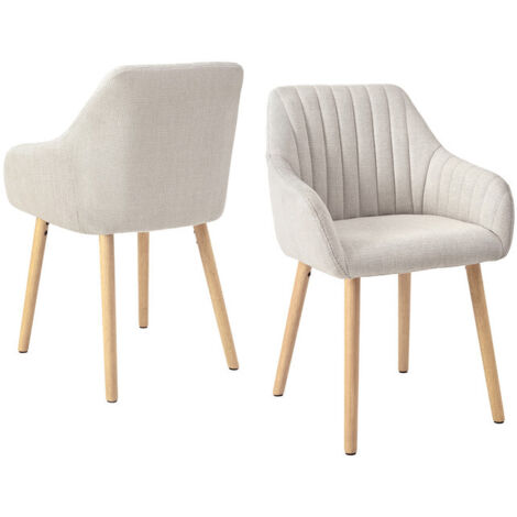 Goeurvant – Lot de 2 chaises de salle à manger minimalistes – Accoudoirs ergonomiques – Pieds en bois – Confort rembourré – Beige