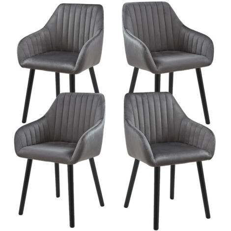 Goeurvant Chaises de salle à manger minimalistes avec soutien dorsal confortable, accoudoirs ergonomiques et pieds en bois solides - Lot de 4 – Gris foncé