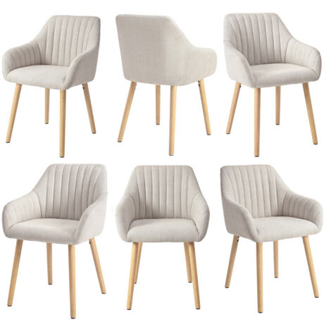 Goeurvant – Lot de 6 chaises de salle à manger minimalistes – Accoudoirs ergonomiques, pieds en bois, rembourrage dense – Beige