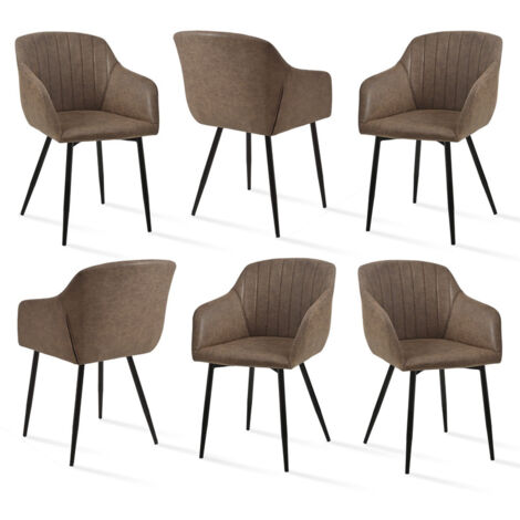Goeurvant Chaises de salle à manger minimalistes avec assise large et accoudoirs ergonomiques, combinaison de confort et d'élégance - Lot de 6 - Marron foncé