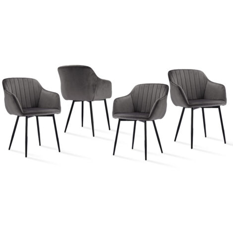 Goeurvant – Lot de 4 chaises de salle à manger minimalistes – Accoudoirs ergonomiques – Rembourrage en mousse haute densité – Gris foncé