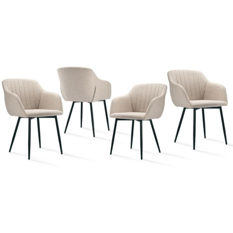 Goeurvant – Lot de 4 chaises de salle à manger minimalistes – Assise large en lin – Accoudoirs ergonomiques – Capacité 150 kg – Beige