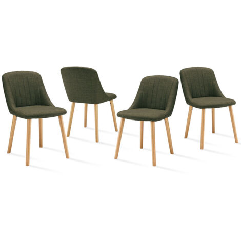 Goeurvant Chaises de salle à manger modernes avec coussin d'assise épais, dossier ergonomique et pieds en bois, Style et confort réunis - Lot de 4 - Vert de pré