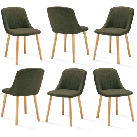 Goeurvant Chaises de salle à manger modernes avec coussin d'assise épais, dossier ergonomique et pieds en bois, Style et confort réunis - Lot de 6 - Vert de pré