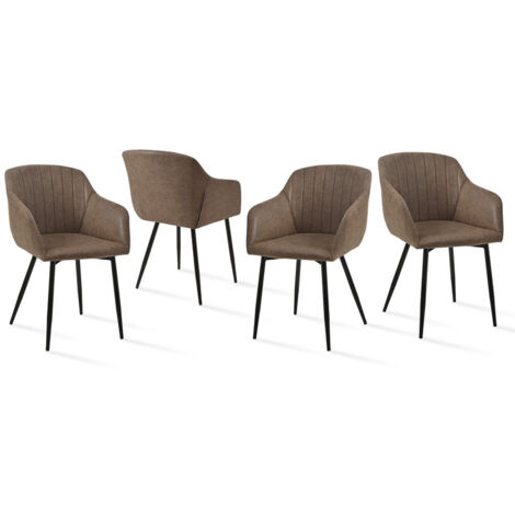 Goeurvant – Lot de 4 chaises de salle à manger ergonomiques – Assise large en cuir PU – Accoudoirs confortables – Protection sol intégrée