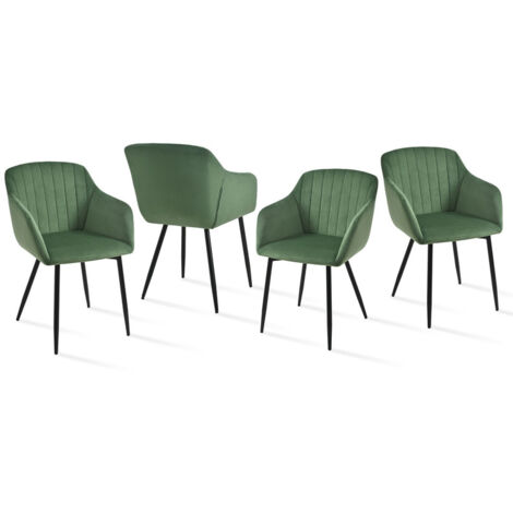Goeurvant – Lot de 4 chaises de salle à manger vertes – Accoudoirs ergonomiques – Rembourrage mousse haute densité – Protection sol intégrée