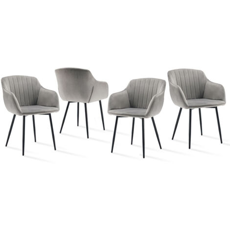 Goeurvant – Lot de 4 chaises de salle à manger minimalistes – Assise large en velours – Accoudoirs ergonomiques – Capacité 150 kg – Gris clair