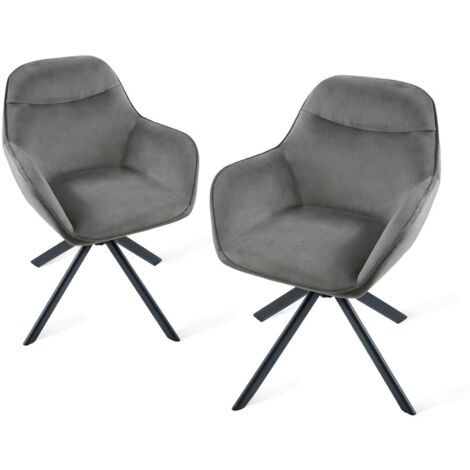 Goeurvant Chaise pivotante à 360° avec assise moelleuse, dossier courbé et accoudoirs ergonomiques, confort élégant pour toutes les pièces - Lot de 2 - Gris foncé