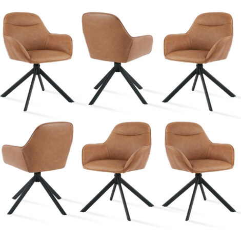 Goeurvant Chaise pivotante à 360° avec assise moelleuse, dossier courbé et accoudoirs ergonomiques, confort élégant pour toutes les pièces - Lot de 6 - Marron